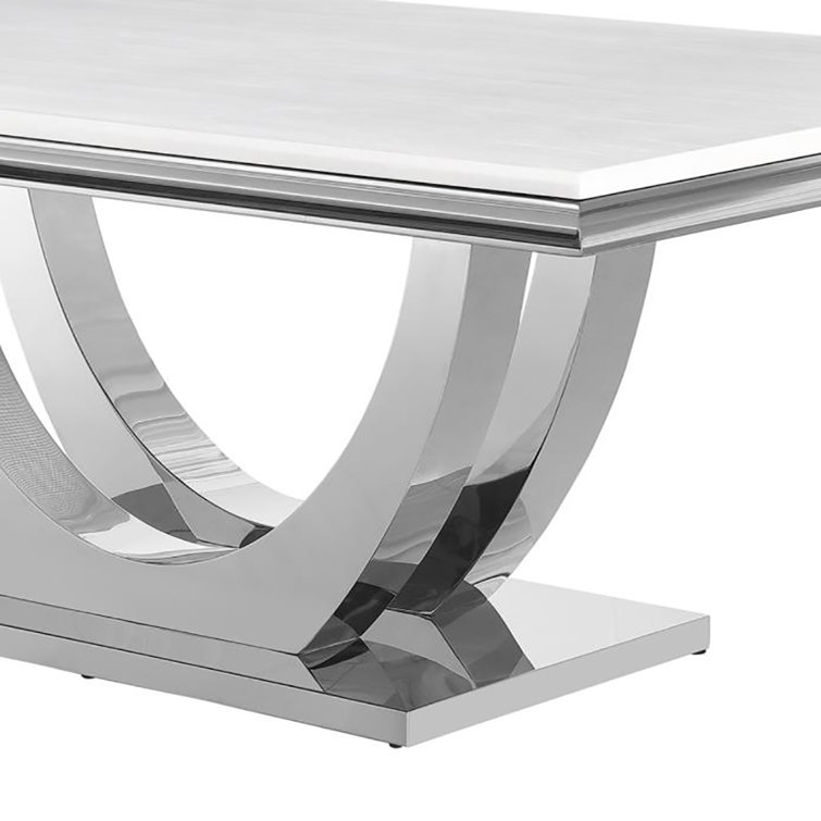 Ivy Bronx Rectangle Faux Marble Top Dining Table White and Chrome